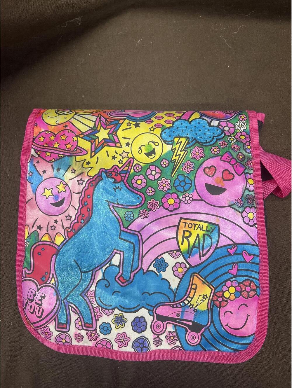 Colorful Unicorn and Emoji Print Women's Shoulder Bag